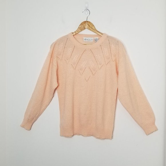 Maggie Jana Soft Peach Coquette Vintage Diamond Knit Granny Sweater Cottagecore - Picture 1 of 8